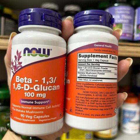 Tăng miễn dịch Now Foods Beta-1,3/1,6 D-Glucan 100mg USA 90 viên