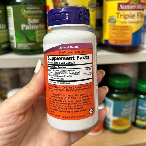 Tăng miễn dịch Now Foods Beta-1,3/1,6 D-Glucan 100mg USA 90 viên