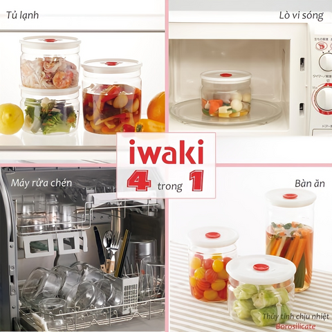 Hộp Thủy Tinh Chịu Nhiệt Iwaki 550ml - Nắp Kín Chống Tràn, Dùng Để Hâm Nóng Thức Ăn Trong Lò Vi Sóng, Đồ Gia Dụng Tiện Lợi