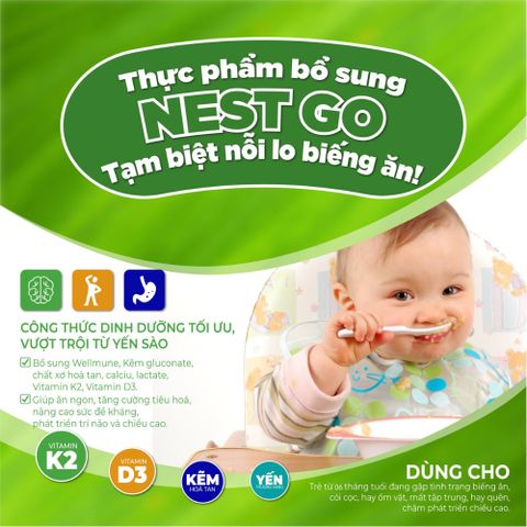 Ống Uống Dinh Dưỡng Yến Xào NEST GO - Hỗ Trợ Trẻ Biếng Ăn, Còi Cọc, Tăng Sức Đề Kháng, Hộp 30 ống x 10ml