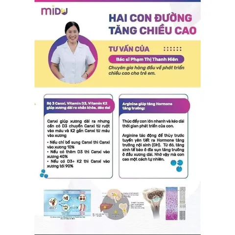 Canxi Midu MenaQ7 180mcg Hỗ Trợ Tăng Chiều Cao và Giúp Xương Chắc Khỏe Cho Trẻ Em - Bổ Sung Cao Cấp Hữu Cơ