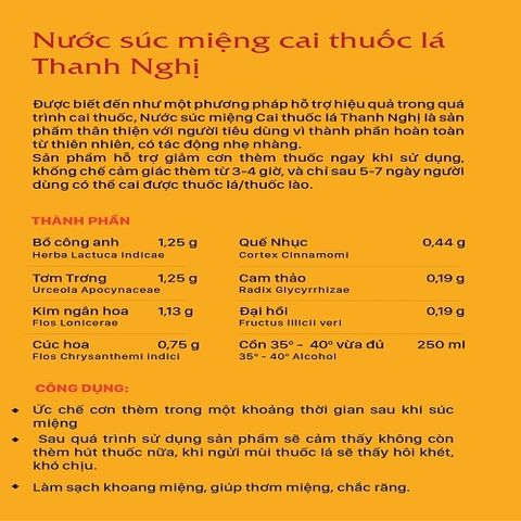 Nước Súc Miệng Cai Thuốc Lá Thanh Nghị 250ml - Giúp Thơm Miệng, Trắng Răng, Ức Chế Cảm Giác Thèm Thuốc An Toàn, Hiệu Quả