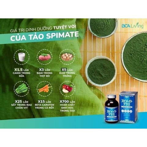 Viên uống Tảo Xoắn Spirulina Spimate Plus 1,200 viên - Hỗ trợ sức khỏe, tăng cường sức đề kháng từ Nhật Bản - Chính hãng