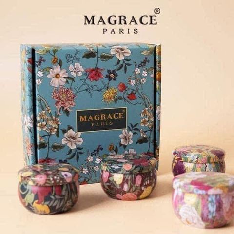 Set Hộp 4 Nến Thơm MAGRACE Paris - Hương Trà Trắng, Lục Bình, Lavender, Hoa Hồng Tuyết - Nến Tự Nhiên Sang Trọng, Quà Tặng Thú Vị