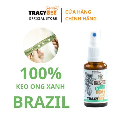 Xịt họng keo ong xanh Tracybee 30ml vị bạc hà và trái cây - Giảm ho, viêm họng, kháng khuẩn cho trẻ từ 1 tuổi trở lên