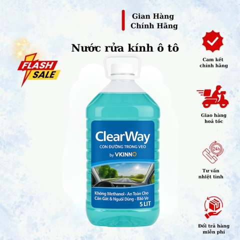 Nước rửa kính ô tô ClearWay by VKINNO 5L – An toàn không Methanol, thân thiện môi trường, hiệu quả cao, hương chanh sả tự nhiên