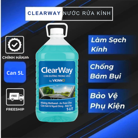 Nước rửa kính ô tô ClearWay by VKINNO 5L – An toàn không Methanol, thân thiện môi trường, hiệu quả cao, hương chanh sả tự nhiên
