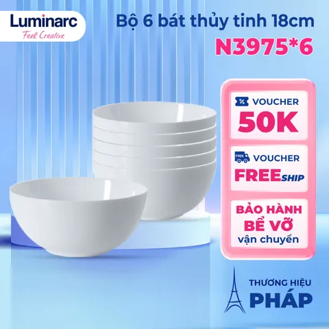 Bát 6 bát tô thủy tinh Luminarc Diwali 18cm, thủy tinh không chì, dùng lò vi sóng, máy rửa bát - N3975 *6