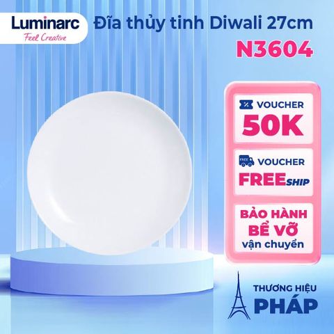 Bộ 6 Đĩa Thủy Tinh Luminarc Diwali 27cm - Hàng Chính Hãng, Dùng Lò Vi Sóng, Máy Rửa Bát, Sang Trọng, Tiện Lợi