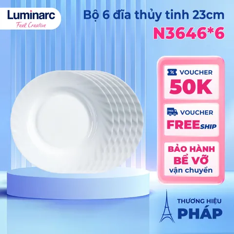 Bộ 6 Đĩa Thủy Tinh Cường Lực Luminarc Trianon 23cm - Đĩa Sâu Dùng Lò Vi Sóng, Chịu Nhiệt, Chống Xước, An Toàn Sức Khỏe