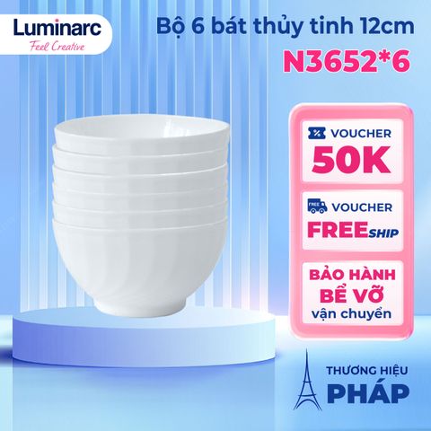 Bộ 6 Bát Ăn Cơm Thủy Tinh Luminarc Trianon 12cm - An Toàn Lò Vi Sóng, Máy Rửa Bát, Thiết Kế Hiện Đại
