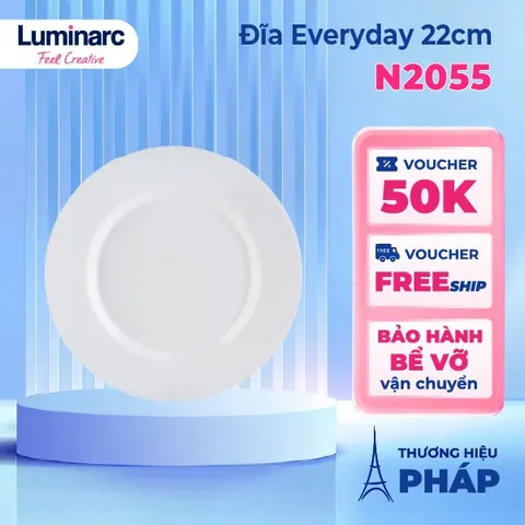 Đĩa thủy tinh Luminarc Everyday N2055 - Đĩa 19cm Sang trọng, Chịu Nhiệt, Dùng An Toàn Cho Lò Vi Sóng và Máy Rửa Bát