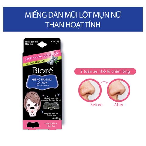 Miếng Dán Mũi Lột Mụn BIORÉ Pore Pack - Giải Quyết Mụn Đầu Đen và Cám, 4 Miếng, Hương Bạc Hà/Không Hương, Sản Phẩm Chính Hãng Nhật Bản