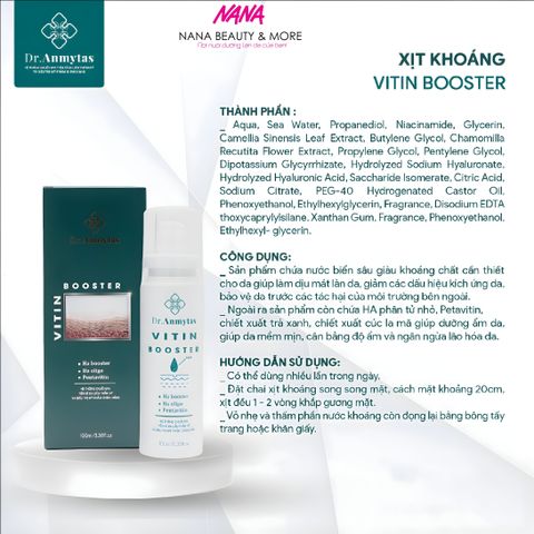 Xịt Khoáng Cấp Ẩm Vitin Booster DR.ANMYTAS 100ML - Giữ Ẩm 72 Giờ, Làm Dịu Da, Phục Hồi Làn Da Nhạy Cảm, Tươi Mát, Căng Bóng