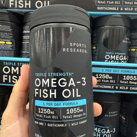 Dầu Cá Sports Research Omega-3 Fish Oil Triple Strength 150 Viên - Hỗ Trợ Sức Khỏe Tim Mạch & Não Bộ, Giảm Viêm Khớp