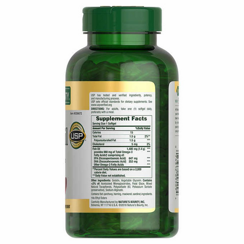Viên Uống Dầu Cá Nature's Bounty Fish Oil 1400mg - 130 Viên Hỗ Trợ Tim Mạch, Tăng Cường Trí Não - Dễ Uống, Không Mùi