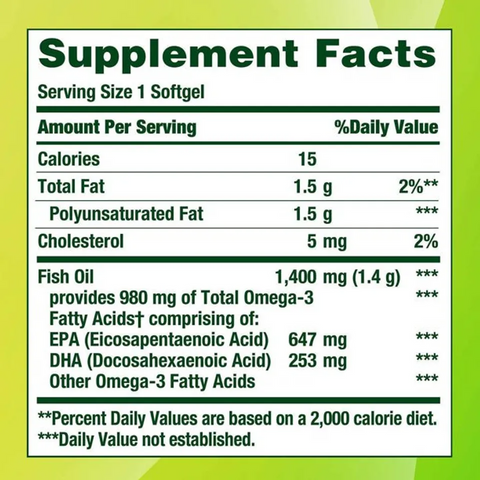 Viên Uống Dầu Cá Nature's Bounty Fish Oil 1400mg - 130 Viên Hỗ Trợ Tim Mạch, Tăng Cường Trí Não - Dễ Uống, Không Mùi