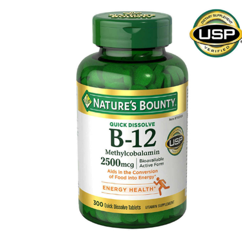 Viên uống bổ sung Vitamin B12 Nature's Bounty 2500mcg 300 viên - Hỗ trợ năng lượng và trí nhớ, dạng ngậm tan nhanh từ Mỹ