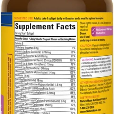 Vitamin Tổng Hợp Cho Mẹ Bầu Nature Made Prenatal Folic Acid + DHA - 150 Viên Bổ Sung Dinh Dưỡng Thiết Yếu Cho Sức Khỏe Mẹ Và Thai Nhi