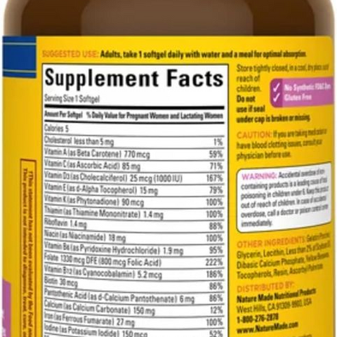 Vitamin Tổng Hợp Cho Mẹ Bầu Nature Made Prenatal Folic Acid + DHA 150 viên - Hỗ Trợ Phát Triển Toàn Diện Cho Mẹ Và Thai Nhi
