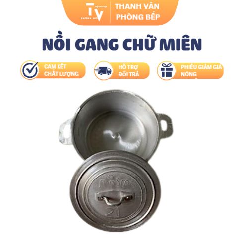 Nồi gang chữ miên sâu lòng đúc nguyên khối nấu đủ kích thước (TV291)