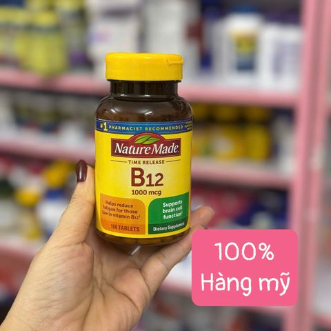 Viên Uống Nature Made Vitamin B12 1000 mcg Hỗ Trợ Hệ Thần Kinh, Tái Tạo Hồng Cầu, Tăng Cường Năng Lượng - 160 Viên