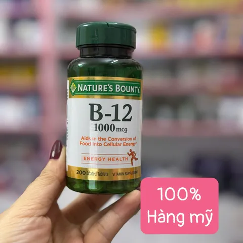 Viên uống Nature’s Bounty B12 1000mcg 200 viên - Tăng năng lượng, hỗ trợ trí nhớ và tuần hoàn máu cho người ăn chay