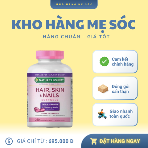 Viên Uống Đẹp Da Tóc Móng Nature’s Bounty Hair Skin Nails 250 Viên - Bổ Sung Biotin, Vitamin C, E & Collagen Giúp Làm Đẹp Từ Bên Trong