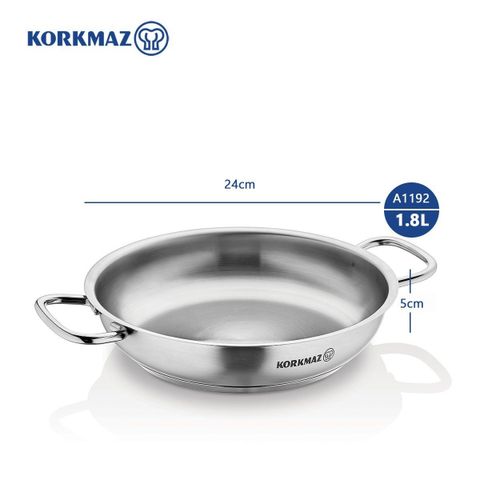 Chảo inox 18/10 Korkmaz Proline 24cm - 1.8L Chính Hãng Thổ Nhĩ Kỳ, Quai 2 Bên Chắc Chắn, Dùng Cho Bếp Từ, Dễ Dàng Vệ Sinh