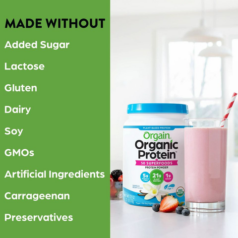 Bột Protein Hữu Cơ Orgain Organic Protein 1.2kg - 21g Protein Thực Vật, 50 Superfoods, Hỗ Trợ Tiêu Hóa Tự Nhiên, Vegan