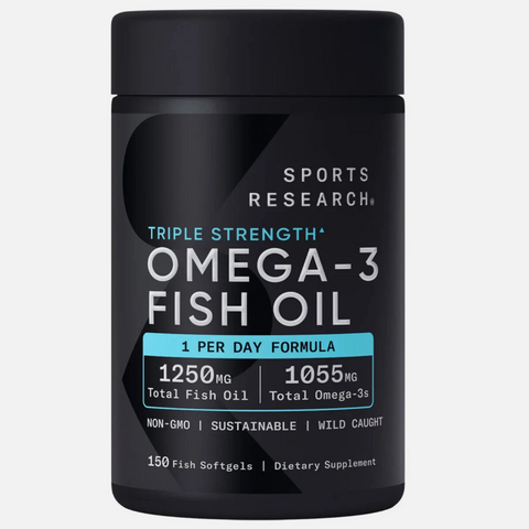 Dầu Cá Sports Research Triple Strength Omega-3 Fish Oil 150 Viên - Bổ Sung 1.250mg Omega-3 Hỗ Trợ Tim, Trí Não, Thị Lực - Chính Hãng Mỹ