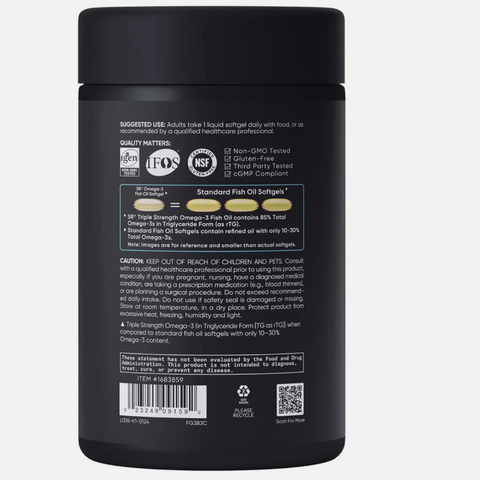 Dầu Cá Sports Research Triple Strength Omega-3 Fish Oil 150 Viên - Bổ Sung 1.250mg Omega-3 Hỗ Trợ Tim, Trí Não, Thị Lực - Chính Hãng Mỹ