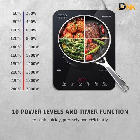 Bếp Từ Đơn CASO ProSlim 2000 - Thiết Kế Siêu Mỏng 2.8cm, Công Suất 2000W, Cảm Ứng Thông Minh, Tiết Kiệm Điện, An Toàn, Hàng Chính Hãng Đức
