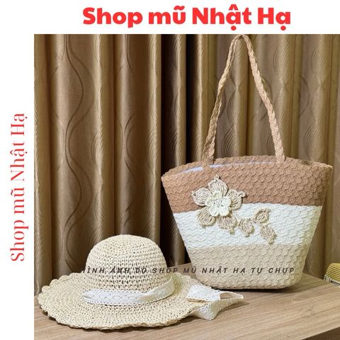 Set Túi Cói Dệt Handmade Size Lớn Và Nón Cói Đi Biển - Thời Trang Trẻ Trung, Đẹp Mắt, Tiện Lợi Cho Mọi Hoạt Động Ngoài Trời