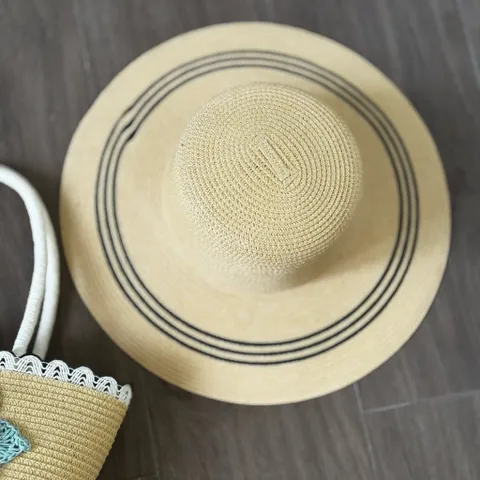 Túi Cói Xách Tay Mini Kèm Nón Rộng Vành - Phụ Kiện Đi Biển Vintage Cho Nữ, Dễ Phối Đồ, Thân Thiện Với Môi Trường
