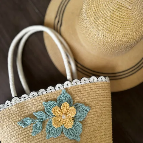 Túi Cói Xách Tay Mini Kèm Nón Rộng Vành - Phụ Kiện Đi Biển Vintage Cho Nữ, Dễ Phối Đồ, Thân Thiện Với Môi Trường