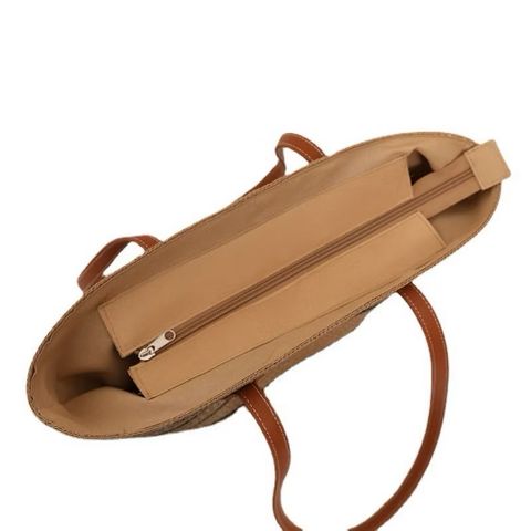 Set Túi Cói Màu Tím - Túi Xách Đeo Vai Chất Liệu Cói, Kèm Nón Có Khoá Kéo, Phong Cách Thời Trang, Phù Hợp Đi Làm Và Picnic