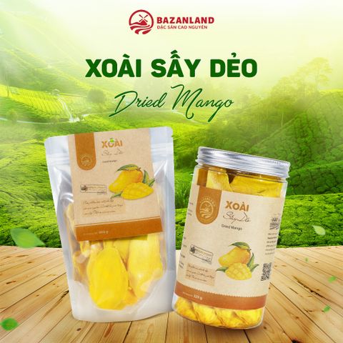 Xoài Sấy Dẻo Bazanland - Đặc Sản Việt Nam, Ngọt Thiên Nhiên, Dẻo Mềm Thơm Ngon - Túi Zip 400g / Lon Nhựa 325g