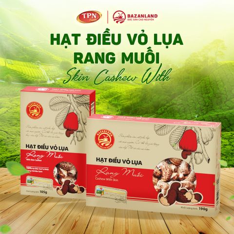 Hạt Điều Vỏ Lụa Rang Muối Bazanland - Đặc Sản Cao Nguyên Ngon Miệng, Giàu Dinh Dưỡng, Hộp 105g/190g Thích Hợp Cho Mọi Lứa Tuổi