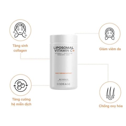 Viên Uống Sáng Da Codeage Liposomal Vitamin C - 500mg Vitamin C Chống Oxy Hóa - Hộp 180 Viên Tăng Cường Collagen, Dưỡng Da Sáng Mịn