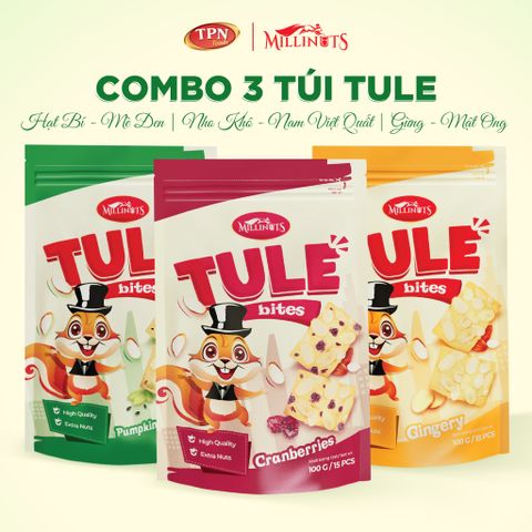 Snack Tule Bites Millinuts 100g - Thơm Ngon Vị Nho Khô, Việt Quất, Hạt Bí, Gừng & Mật Ong - Ăn Vặt Healthy, Tiện Lợi