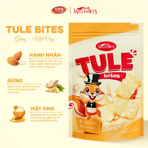 Snack Tule Bites Millinuts 100g - Thơm Ngon Vị Nho Khô, Việt Quất, Hạt Bí, Gừng & Mật Ong - Ăn Vặt Healthy, Tiện Lợi