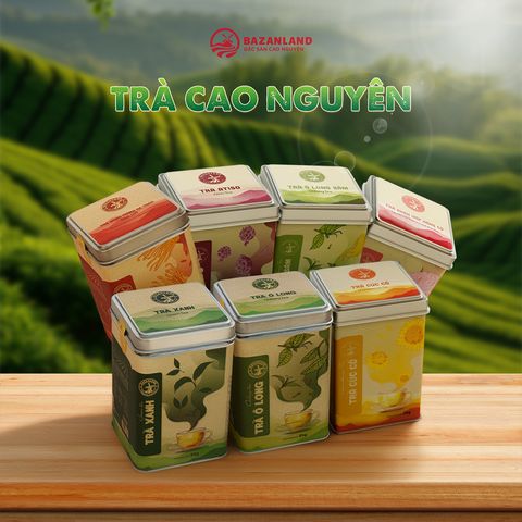 Trà Cao Nguyên Bazanland - Bộ Sưu Tập Hương Vị Đặc Trưng Việt Nam - Trà Atisô, Trà Ô Long, Trà Xanh Hộp Thiếc Cao Cấp
