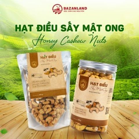 Hạt Điều Sấy Mật Ong Bazanland 600g - Đặc Sản Cao Nguyên, Ngọt Bùi Giòn Tan, Thức Ăn Vặt Tự Nhiên Ngon Miệng