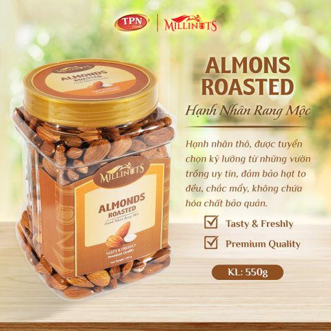 Hạnh Nhân Rang Mộc Millinuts 550g - Hạt Hạnh Nhân Giòn Rụm Tự Nhiên, Thực Phẩm Lành Mạnh, Ăn Vặt Dinh Dưỡng