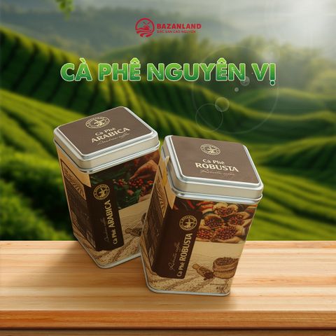 Cà Phê Cao Nguyên Bazanland - Hộp Thiếc 85g, Robusta và Arabica Đậm Đà Hương Vị Tự Nhiên, Đặc Sản Tuyệt Hảo từ Cao Nguyên Việt Nam