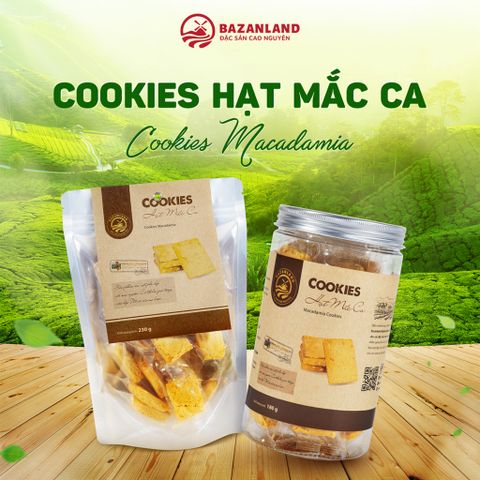 Cookies Hạt Mắc Ca Bazanland - Bánh Quy Giòn Ngọt Tự Nhiên, Chất Lượng Cao - Túi Zip 230g / Lon Nhựa 180g