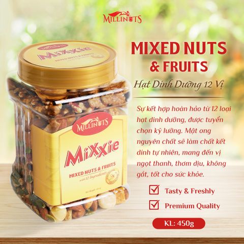 Hạt Hỗn Hợp Nướng Mật Ong Millinuts 450g - Đồ Ăn Vặt Healthy, 12 Loại Hạt và Trái Cây Sấy, Không Đường Hữu Ích cho Mọi Lứa Tuổi