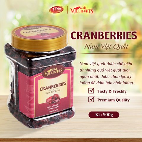 Nam Việt Quất Millinuts 500g - Snack Dẻo Ngọt Tự Nhiên, Ăn Vặt Lành Mạnh Từ Việt Nam, Hương Vị Tươi Ngon, Không Chất Bảo Quản