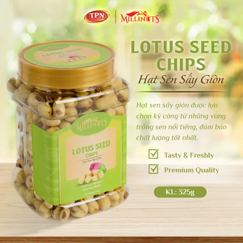 Hạt Sen Sấy Giòn Millinuts 325g - Món Ăn Vặt Lành Mạnh Nguyên Vị Tự Nhiên, Giòn Rụm, Thơm Ngon cho Tiệc Trà và Dã Ngoại
